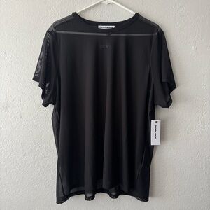 DKNY Jeans Mesh Shirt Women’s 3X Black Rhinestone Logo Short Sleeve DJRX1145 NEW